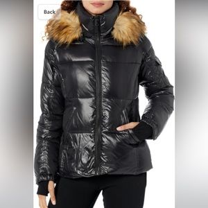 S13 /NYC Kylie Faux Fur Trim Gloss Puffer Jacket